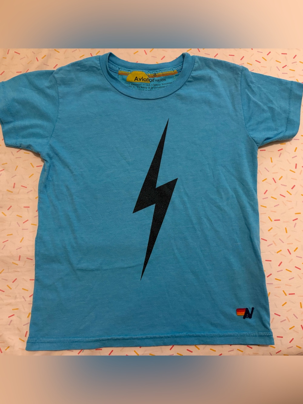 Aviator Nation Turquoise Tee with Black Lightning Bolt